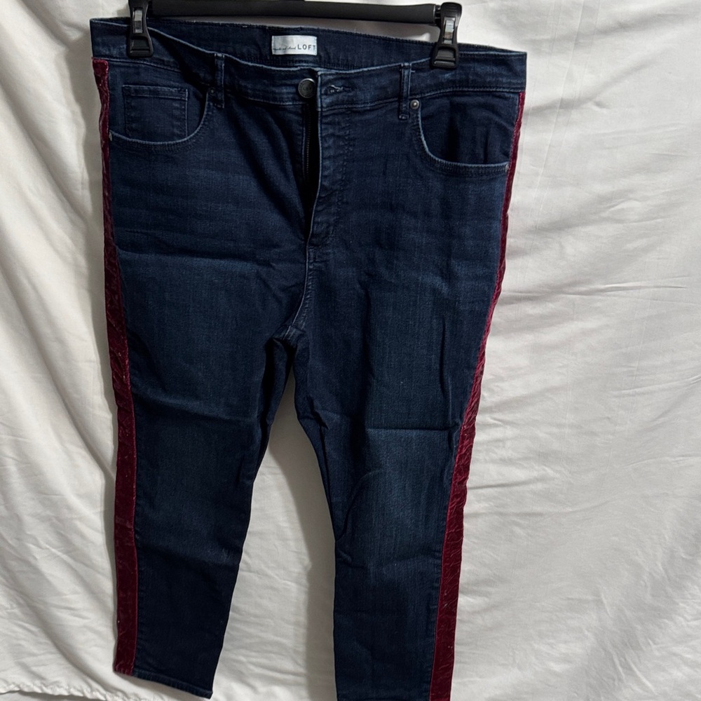 LOFT Dark Blue Denim Jeans with red velvet striping